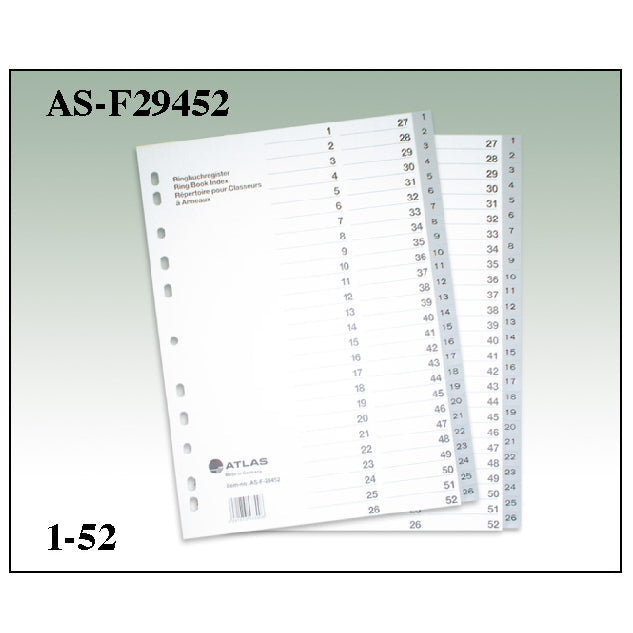 Atlas Plastic Index Divider A4 1-52 AS-F29452