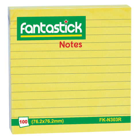 Fantastick Ruled Sticky Notes 3x3, Yellow N303R (Pack of 12)