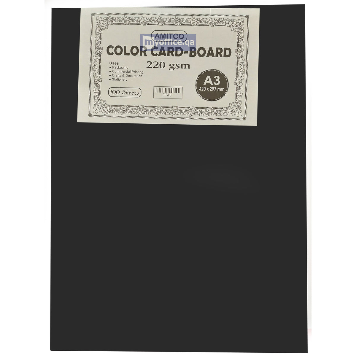 Premium Color Card-Board - 180gsm, A3, Black, 100 Sheets