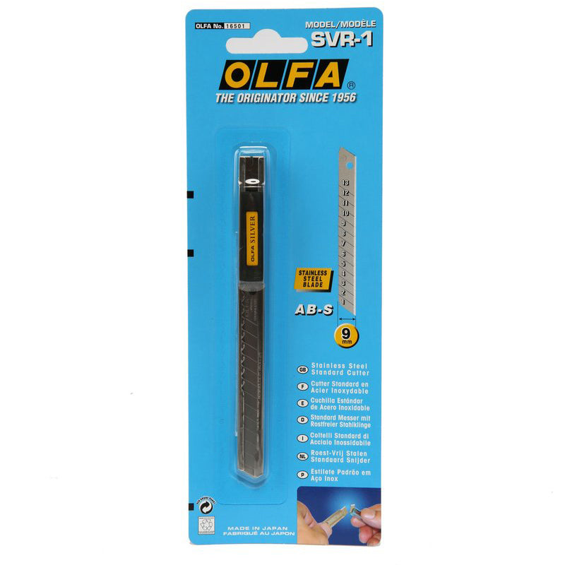 Olfa SVR-1 Stainless Steel Slide-Lock Utility Knife 9mm, Silver
