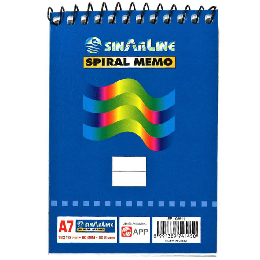Sinarline Spiral Shorthand Pad A7, Top Spiral, 60gsm, 50 Sheets