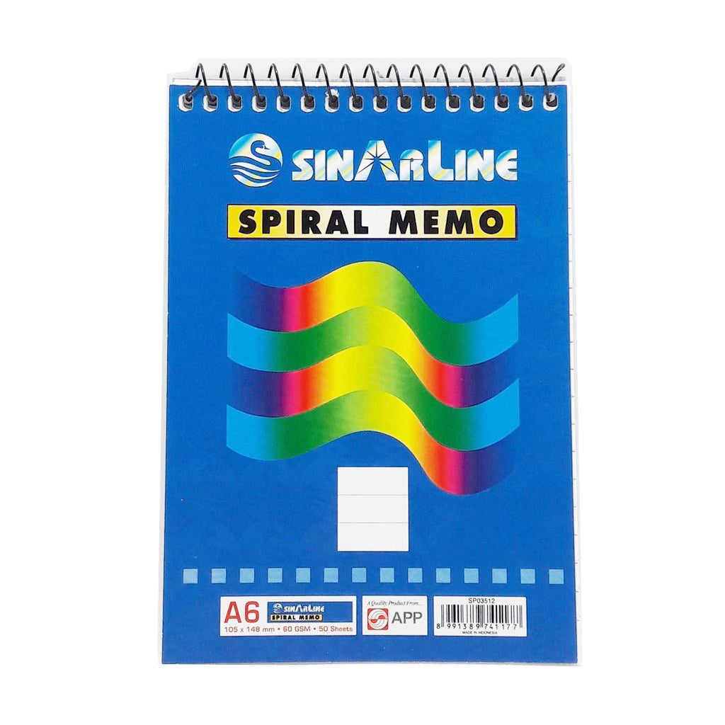 Sinarline Spiral Shorthand Pad A6, Top Spiral, 60gsm, 50 Sheets