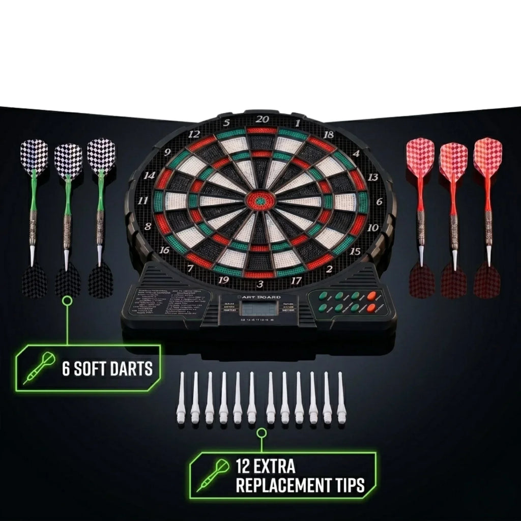 Electronic Dart Board Set - 18 Games 159 Option 1-8 Players, LED Score Display with 6Pcs Plastic Darts, without Battery
