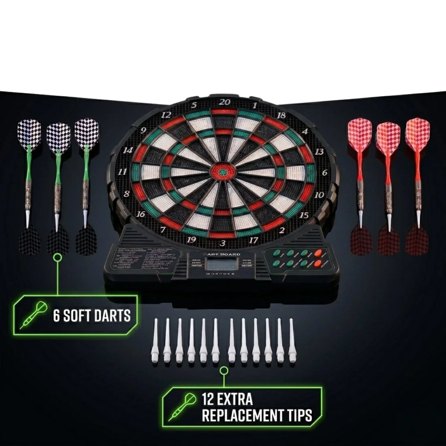 Electronic Dart Board Set - 18 Games 159 Option 1-8 Players, LED Score Display with 6Pcs Plastic Darts, without Battery