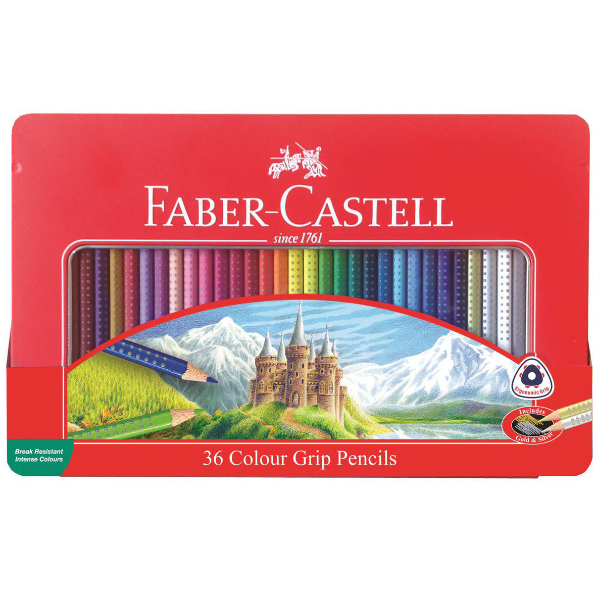 Faber-Castell Grip Color Pencils Flat Metal Tin 36 Color FCI116257
