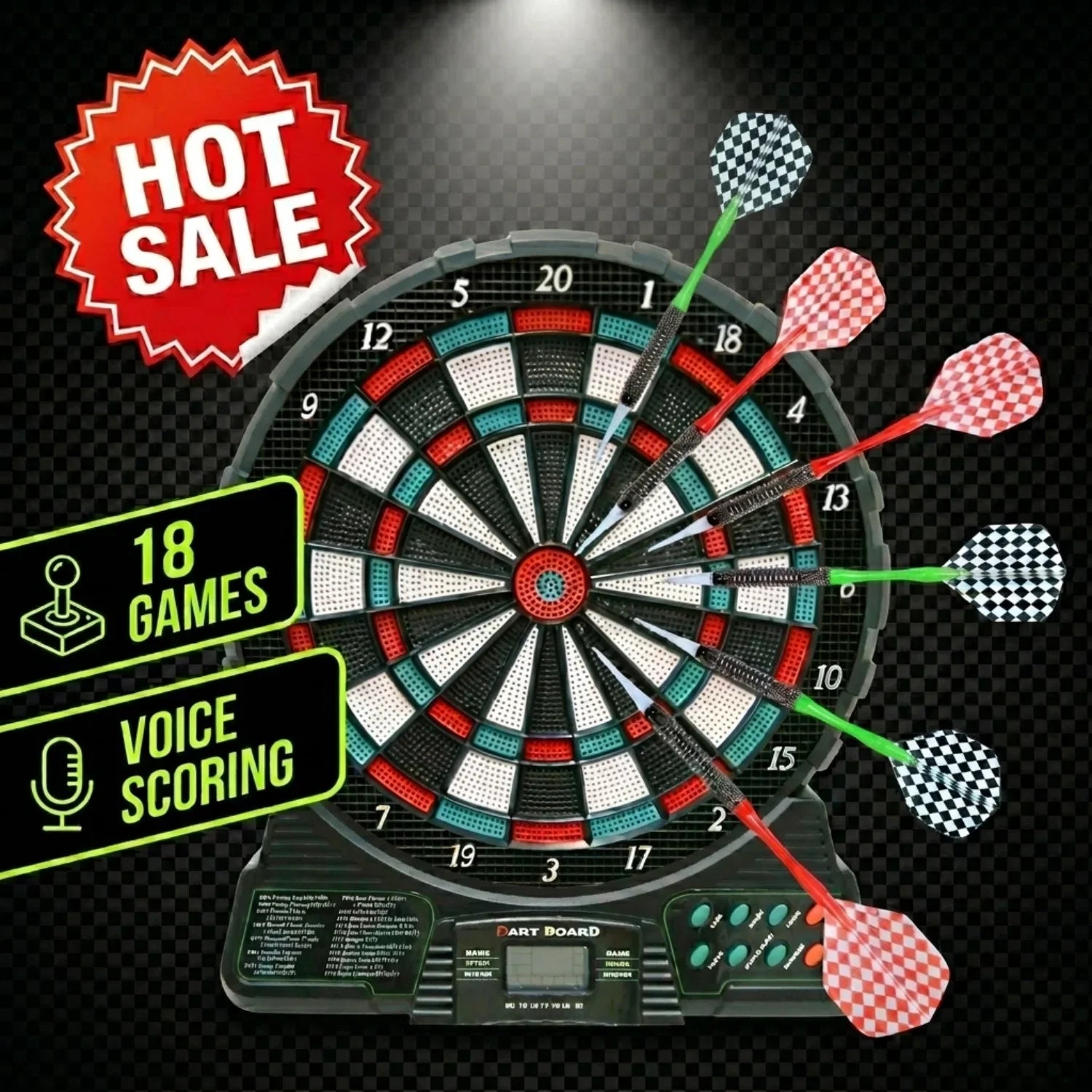 Electronic Dart Board Set - 18 Games 159 Option 1-8 Players, LED Score Display with 6Pcs Plastic Darts, without Battery