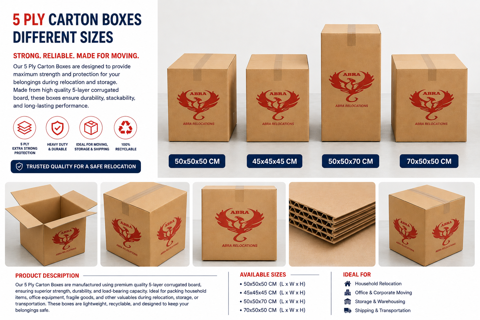 Corrugated Carton Box – Heavy Duty Moving & Packing Box (70x50x50)