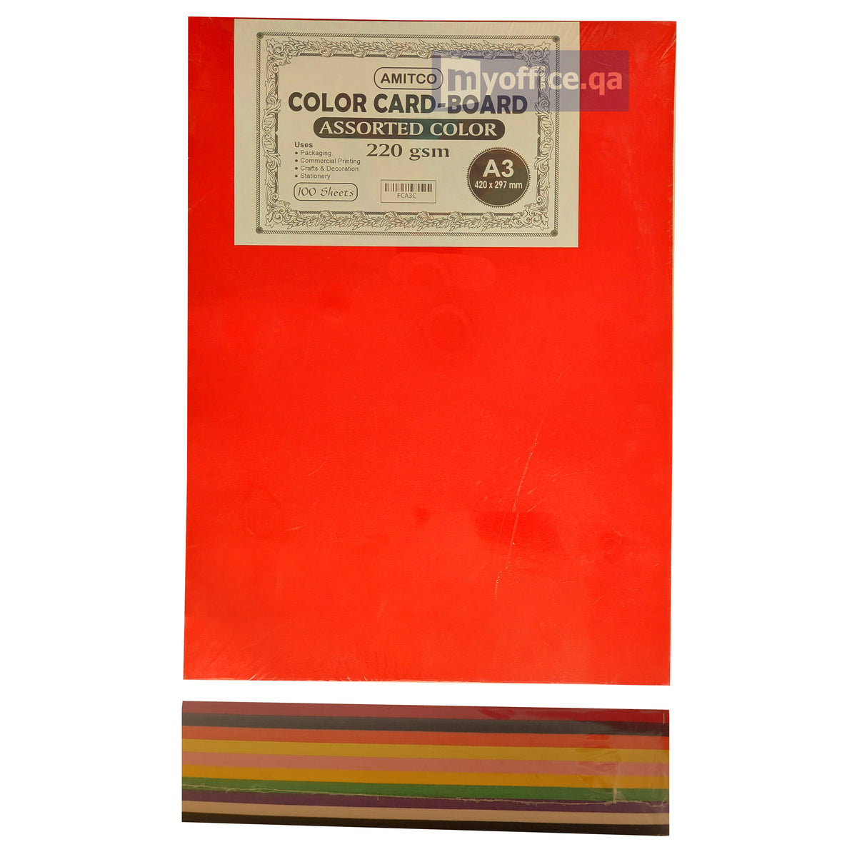 Premium Color Card-Board - 180gsm, A3, Assorted, 100 Sheets