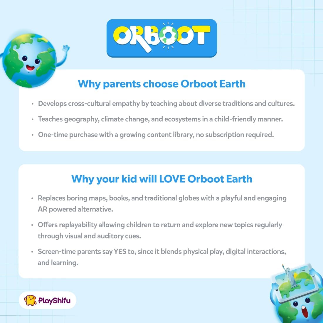 PlayShifu Orboot Earth Interactive AR Globe for Kids | STEM Educational Learning Toy | 1000+ Facts | Ages 4–10